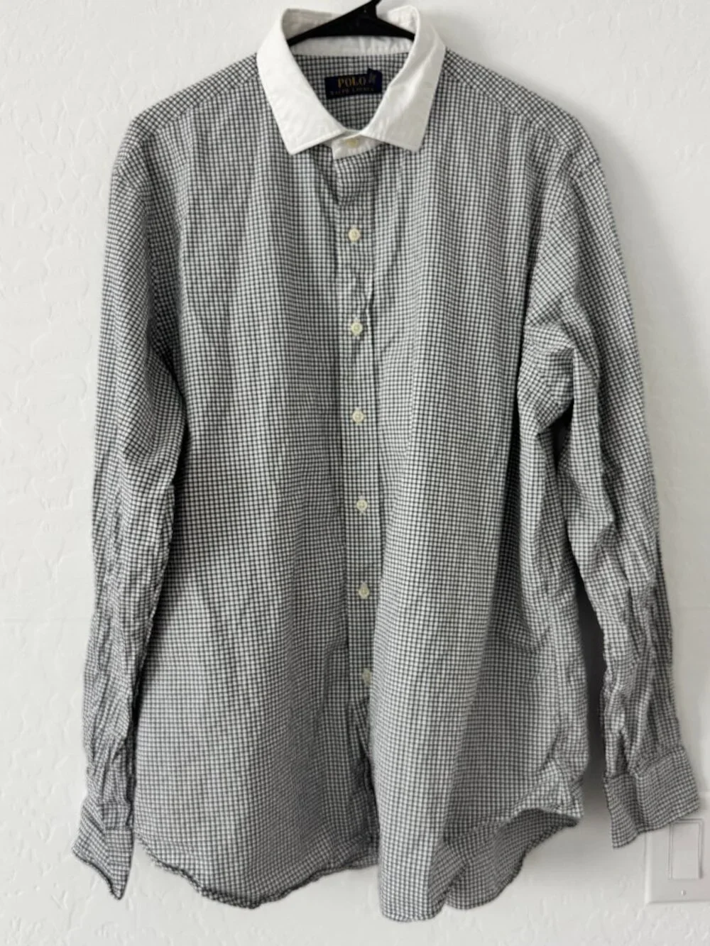 *SOLD* Polo Ralph Lauren Mens XL Black White Gingham Contrast Collar Shirt